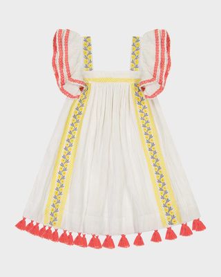 Girl's Serena Tassel Floral Embroidered Dress, Size 2-10