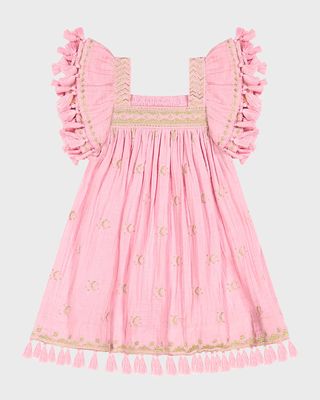 Girl's Serena Tassel Gold Embroidery Dress, Size 2-10
