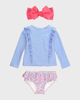 Girl's Shimmer Two-Piece Swimsuit and Bow Set, Size 3M-8