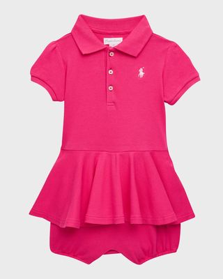 Girl's Short-Sleeve Peplum Polo Dress , Size 3M-24M