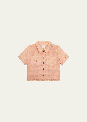 Girl's Short-Sleeve Tweed Shirt, Size 6-14