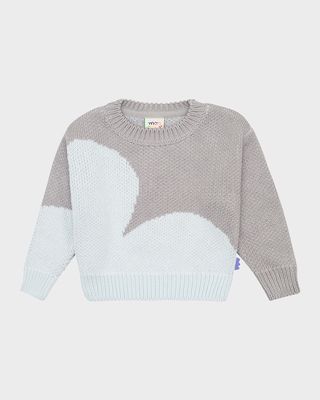 Girl's Silver Cloud-Print Knit Sweater, Size 3M-24M