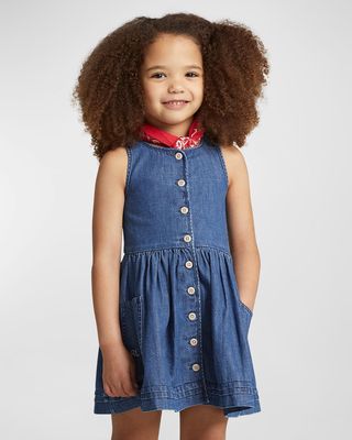 Girl's Sleeveless Denim A-Line Dress, Size 2-4