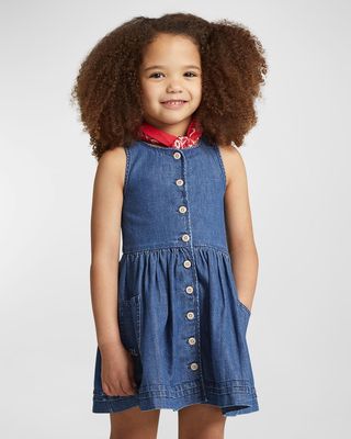 Girl's Sleeveless Denim A-Line Dress, Size 4-6X