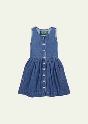 Girl's Sleeveless Denim A-Line Dress, Size 8-16