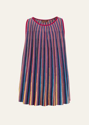 Girl's Sleeveless Knit Multicolor Stripe Dress, Size 12-14