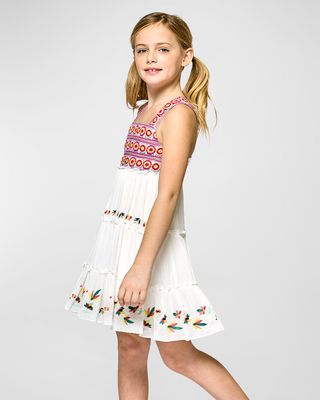 Girl's Smocked Embroidered & Crotched Dress, Size 7-14