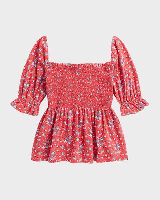 Girl's Smocked Floral-Print Top, Size S-XL