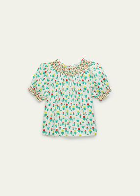 Girl's Smocked Multicolor Floral-Print Top, Size 2-10