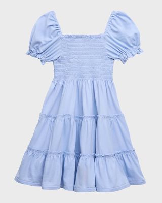Girl's Smocked Puff-Sleeve Cotton Day Dress, Size 2-6X