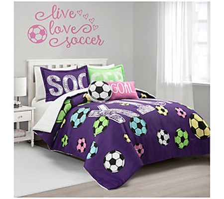 Girls Soccer Oversized 5-pc Comforter Set F/Q b y Lush Decor