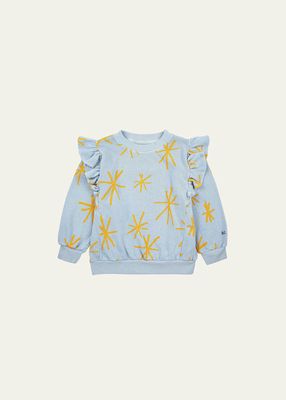 Girl's Sparkle Graphic Ruffle Trim Sweatshirt, Size 2-13