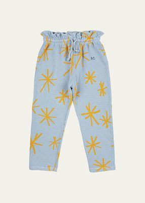 Girl's Sparkle-Print Graphic Paper Bag Joggers, Size 2-13