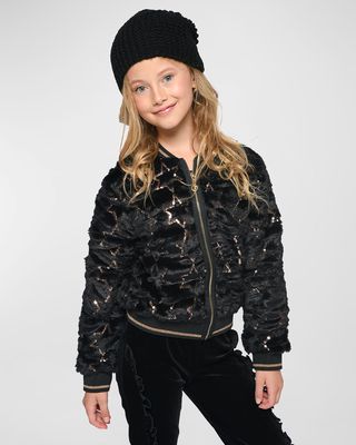 Girl's Star Faux-Fur Bomber Jacket, Size 7-14