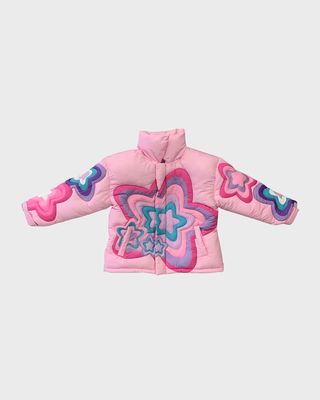 Girl's Star-Print Puffer Jacket, Size 2-12