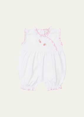 Girl's Strawberries On Top Embroidered Polka Dot Playsuit, Size Newborn-18M