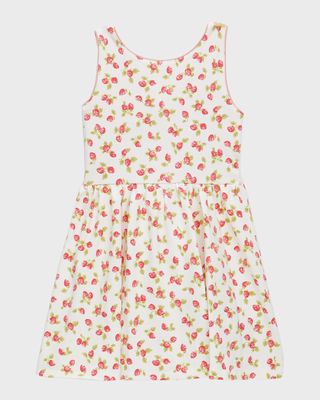 Girl's Strawberry-Print Jersey Dress, Size 2-4