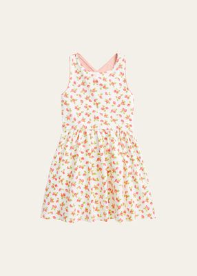 Girl's Strawberry-Print Jersey Dress, Size 4-6X