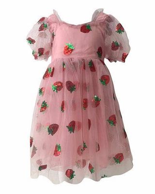 Girl's Strawberry Sequined Tulle Dress, Size 2-14
