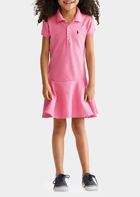 Girl's Stretch Cotton Mesh Polo Dress, Size 2-4