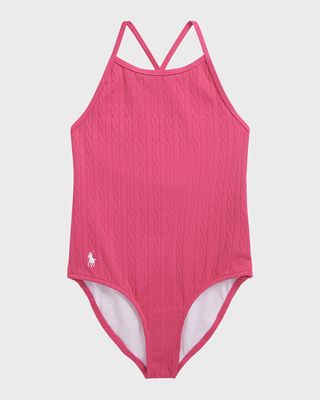 Girl's Stretch Jacquard One-Piece Swimsuit, Size 2-6X