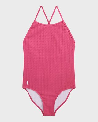 Girl's Stretch Jacquard One-Piece Swimsuit, Size 7-16