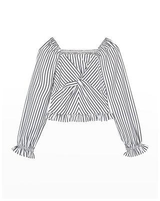 Girl's Stripe Twisted Front Top, Size 7-16