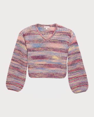 Girl's Stripe V-Neck Sweater, Size S-XL