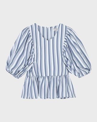 Girl's Striped Balloon Sleeve Top, Size 7-14