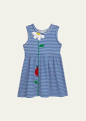 Girl's Striped Ladybug Applique Knit Dress, Size 3M-24M