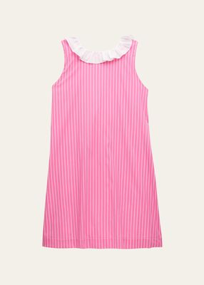 Girl's Striped Low Back Ruffle Trim Dress, Size 4-12