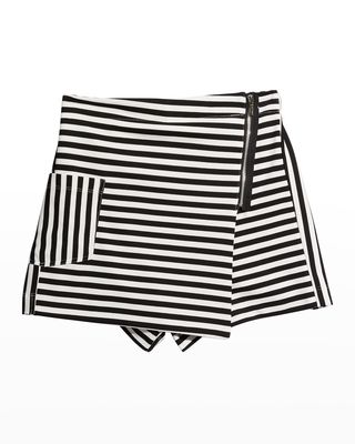 Girl's Striped Mini Wrap Skort, Size 7-10