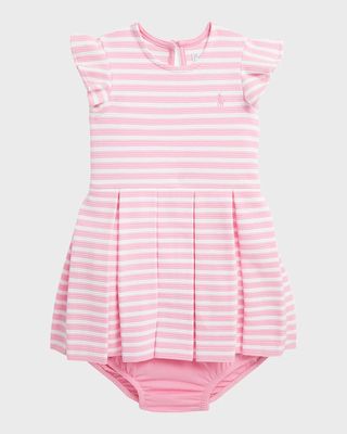 Girl's Striped Ottoman-Rib Dress with Bloomers, Size 3M-24M