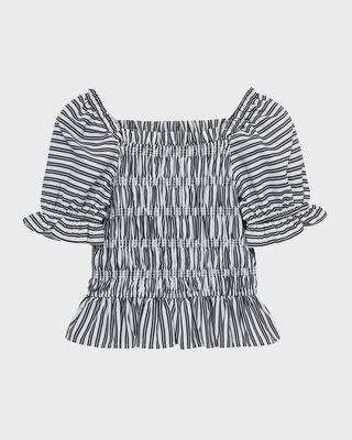 Girl's Striped Puff Sleeve Top, Size 7-16