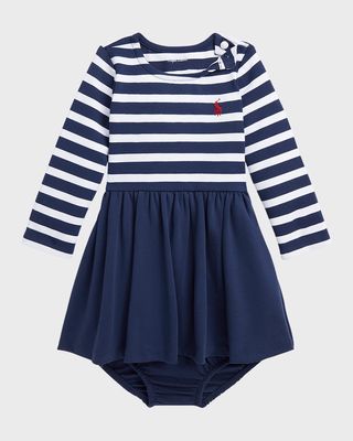 Girl's Striped Stretch Ponte Dress with Bloomers, Size 3M-24M