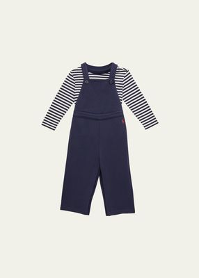 Girl's Striped T-Shirt And Overalls Set, Size 3M-24M