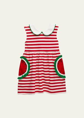 Girl's Striped Watermelon Applique Dress, Size 2-6X