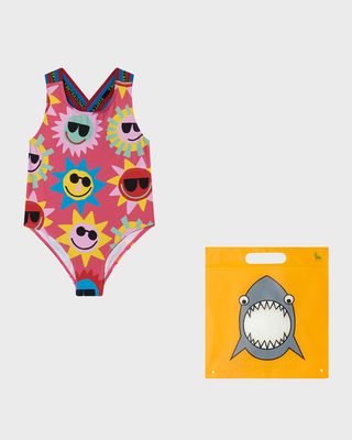 Girl's Sun Graphic One-Piece Swimsuit, Size 4-12