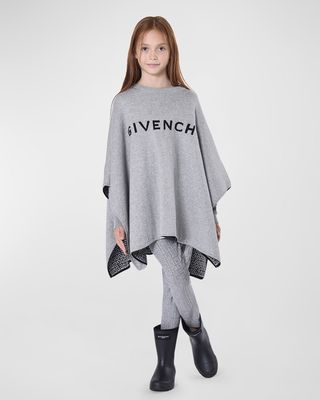 Girl's Sweater-Knit Reversible GG Jacquard Cape, Size 8-14