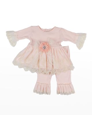 Girl's Sweet Angel Floral Applique Two-Piece Set, Size 12M-4T