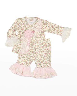 Girl's Sweet Pea Floral Lace Top w/ Pants, Size Newborn-12M