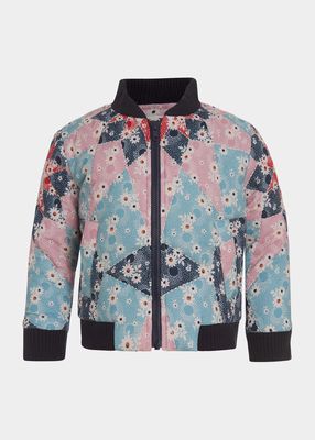 Girl's Talia Quilted Floral Cotton Jacket, Size 2-12