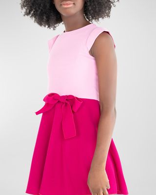 Girl's Tami Two Tone Dress W/ Bow, Size 7-16