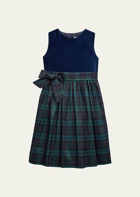 Girl's Tartan-Print Pleated Dress, Size 6M-8