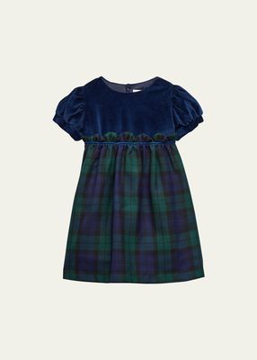 Girl's Tartan-Print Scallop-Trim Dress, Size 8-14