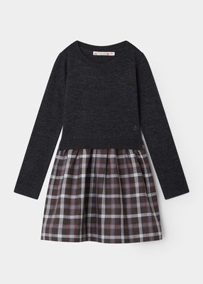 Girl's Tayra Combo Sweater W/ Plaid Skirt Dress, Size 4-12