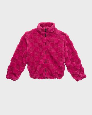 Girl's Textured Faux Fur Coat, Size 4-6