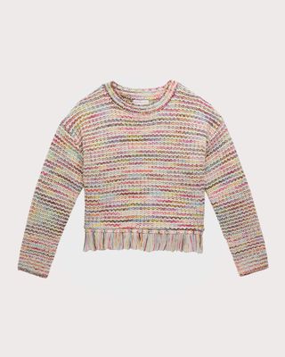 Girl's Textured Knit Fringe Sweater, Size 4-6X