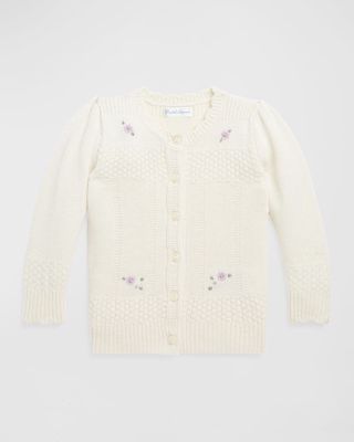 Girl's Textured Wool Embroidered Cardigan, Size 3M-24M
