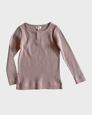 Girl's The Ribbed Organic Linen Top, Size 3M-9